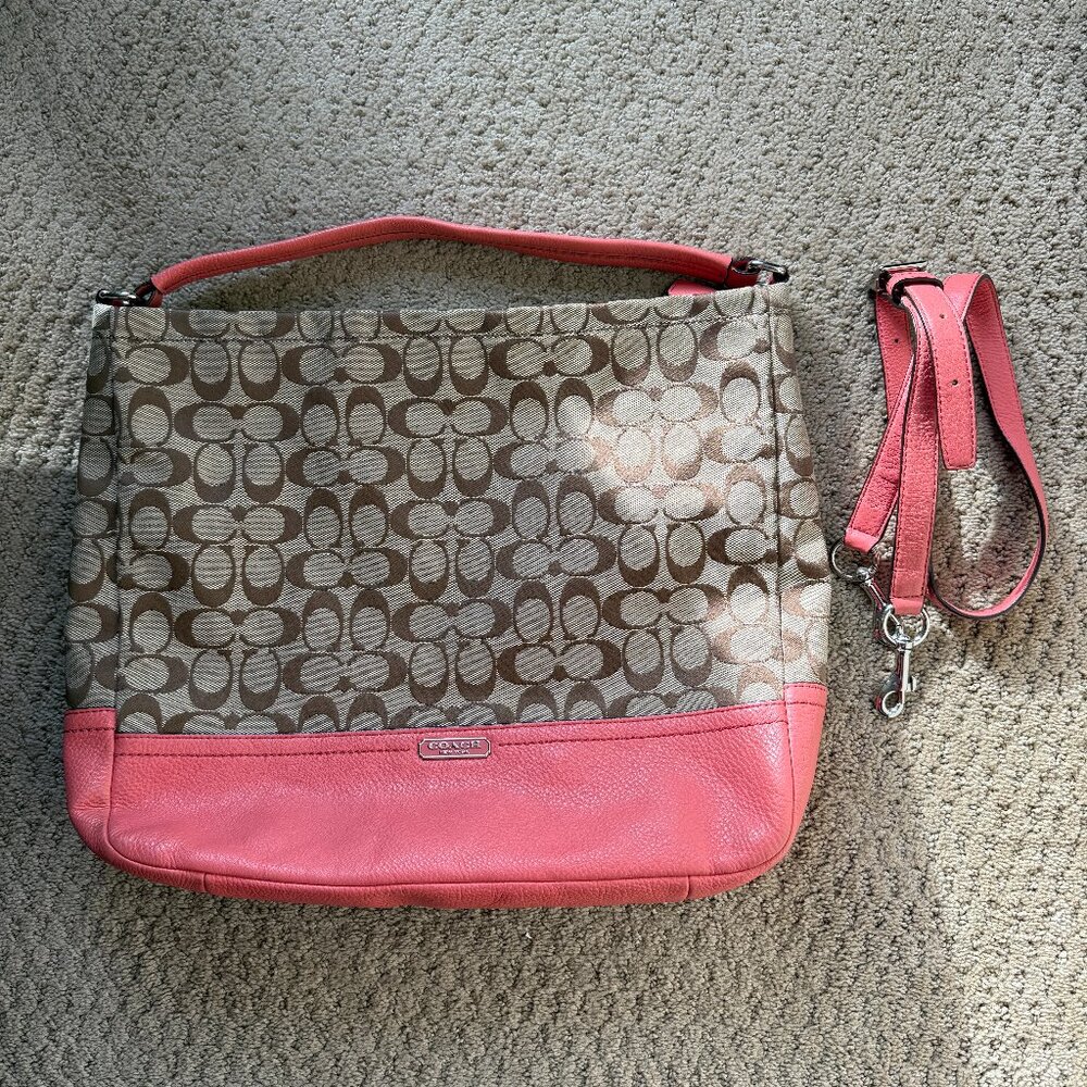 Coach Signature “C” Bag w/ Coral Leather + Adjustable Crossbody Strap